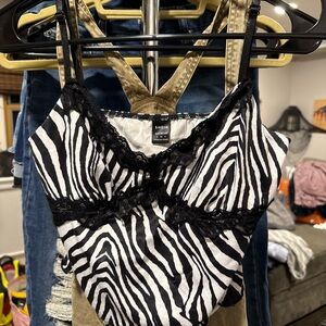 SHEIN Black and White Zebra Camisole with Lace